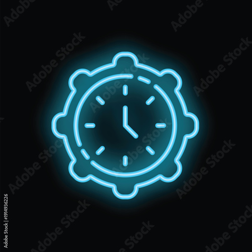 Blue neon clock ticking, illustrating a time management or deadline concept