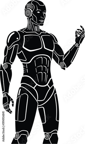 Futuristic cyborg with detailed mechanical features a striking black silhouette