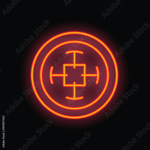 Bright neon target is glowing on a dark background