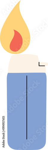 Blue plastic lighter with flame illustration