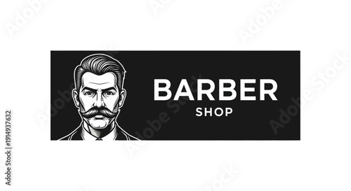 Vintage Barbershop Logo with Stylish Man Portrait.