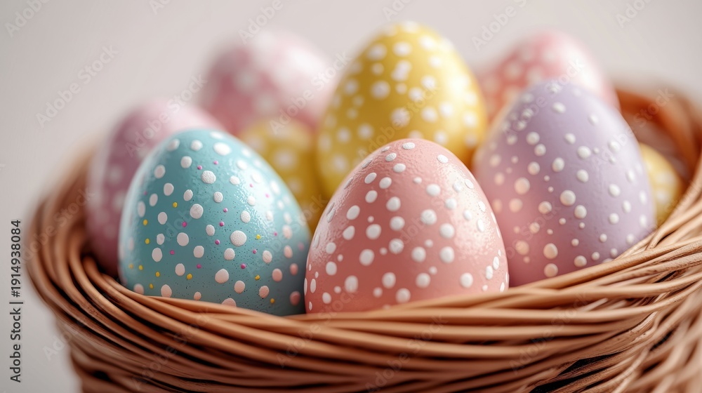 Fototapeta premium Happy Easter day with Colorful Easter eggs,Spring holiday,Happy easter eggs,festive clip art,Happy Easter greeting card, poster, banner template,april festive concept.
