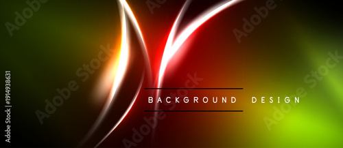 Abstract neon lines create vibrant gradient background. Red glow dominates center, transitioning to green hues. Modern design element.