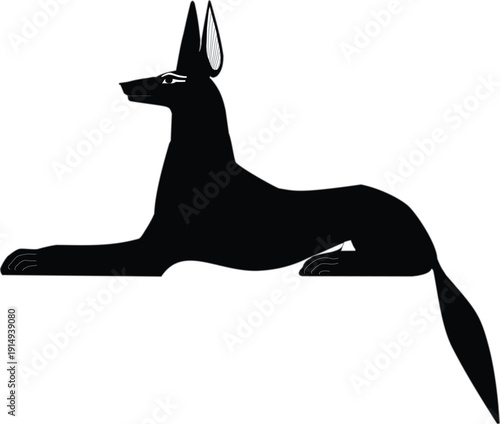 Anubis, Ancient Egyptian Jackal Silhouette Vector.