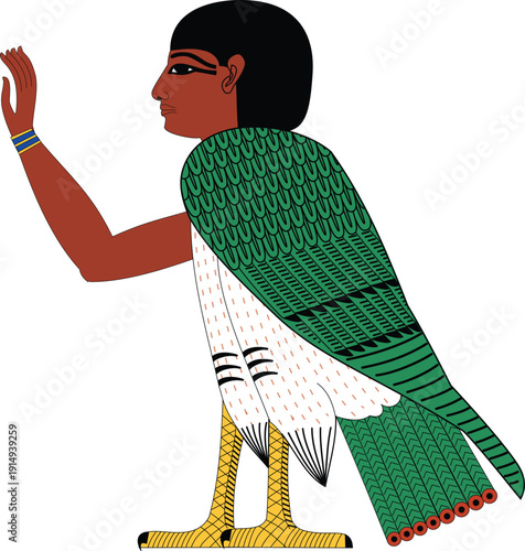 Ba Bird Vector Human Headed Soul with Hand of Ancient Egypt Illustration.