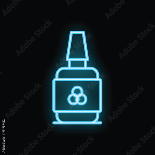 Glowing neon line nasal drops bottle icon isolated on black background, vector illustration