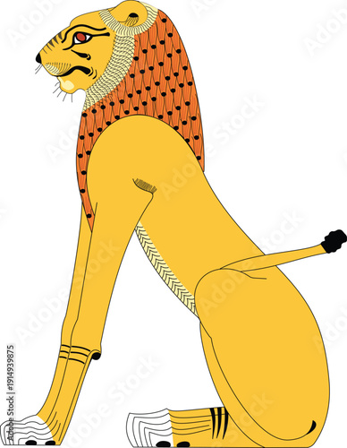 Egyptian Lion Ancient Egypt Symbol of Strength and Protection Deity Vector Color Illustration