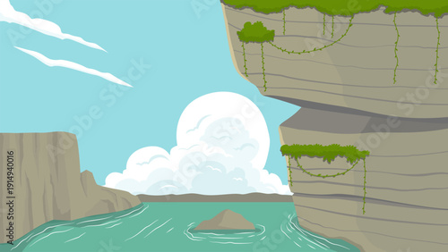 landscape with river cliffs and clear sky, nature background