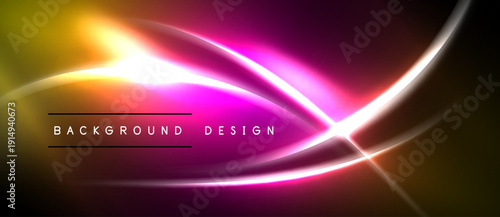 Abstract neon lines, vibrant colors, dark background. Modern design elements create dynamic visual effect. Bright glow, smooth curves.
