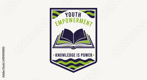 Youth Empowerment Knowledge is Power Emblem with Open Book.