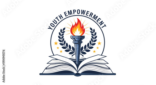 Youth Empowerment Logo with Torch, Laurel Wreath, and Open Book.