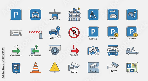 Collection of diverse building and landmark line icons in black and white