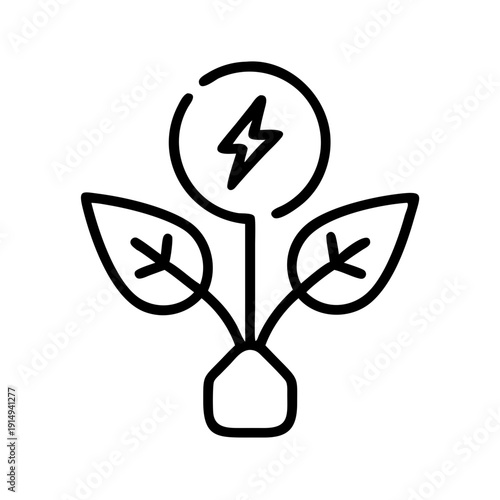 Illustration of a plant symbolizing renewable energy with a lightning bolt