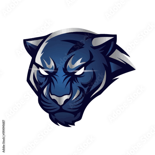 Aggressive blue panther head logo illustration.