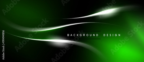 Abstract green background. Bright white lines create dynamic flow, modern design element. Dark shades contrast vivid color.