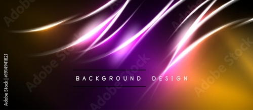 Abstract vibrant lines create dynamic flow. Gradient colors blend, forming modern background design. Brightness contrasts with dark space.