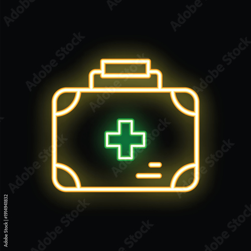 Glowing neon line first aid kit icon isolated on black background. Healthcare concept. Vector illustration