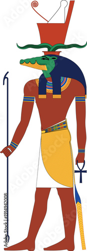 Ancient Egyptian Khenti Kheti Nile Crocodile God Editable Vector Illustration