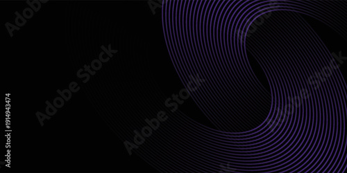 Abstract Bold Dark Violet Curved Lines Intersecting on Black Background, with a modern concept style