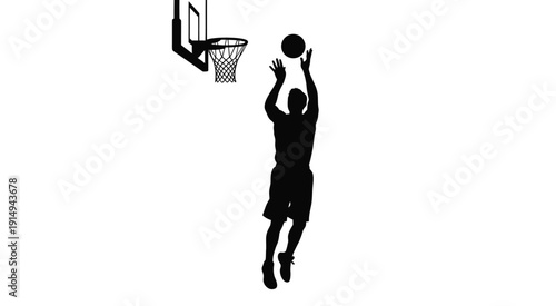 Minimalist basketball hoop and net against a white background silhouette