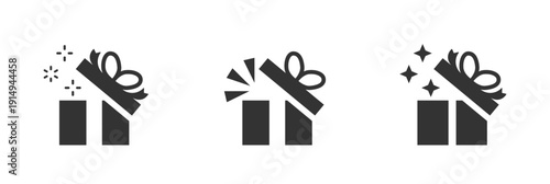 Gift box icons set. Package of surprises. An unexpected collection of gift boxes. Collection of gift boxes with ribbon. Christmas gift icon illustration. Style of lines and silhouettes. Vector