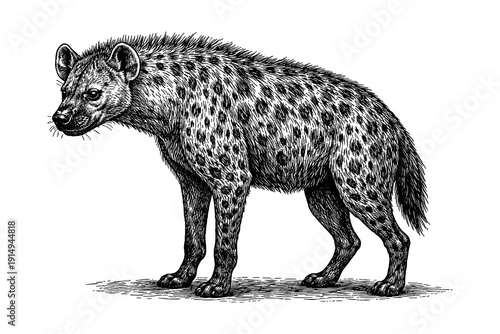 Detailed black and white hyena sketch showcasing realistic wildlife art