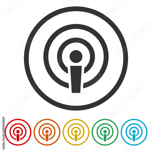 Podcast sign icon. Set icons in color circle buttons