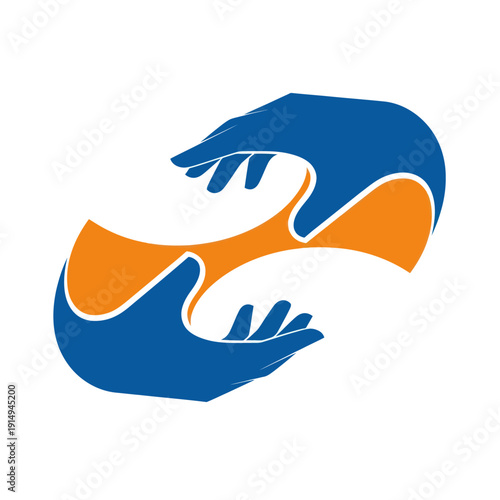 Two Hands Supporting Each Other in Blue and Orange.