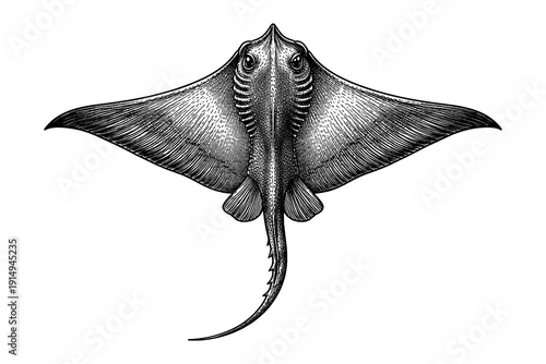 Detailed hand drawn stingray artwork showcasing intricate marine life design