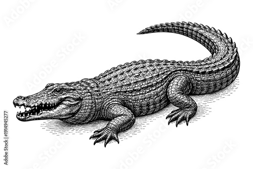 Detailed crocodile in vintage engraving style