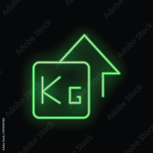 Green neon icon representing weight gain with an upwards arrow on a black background