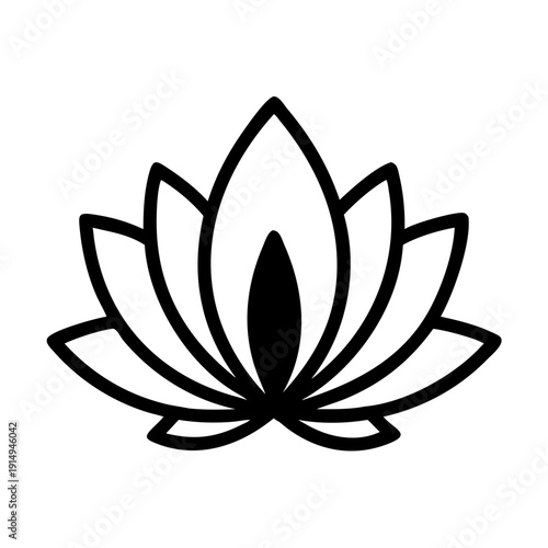 Elegant black and white depiction of a stylized lotus flower symbolizing purity and enlightenment