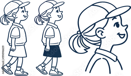 A hand-drawn vector illustration of a happy family including a mother and daughter, mother and son, and a girl and boy sharing love and fun as a group of children and people