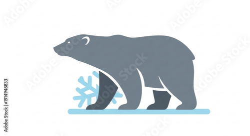 Gray polar bear standing on ice with snowflake symbolizing climate change and conservation