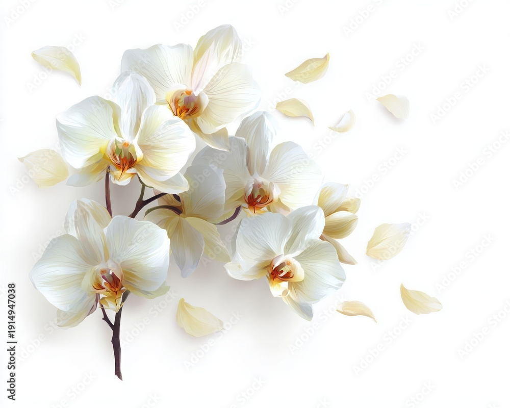 Fototapeta premium Beautiful white orchids with falling petals.