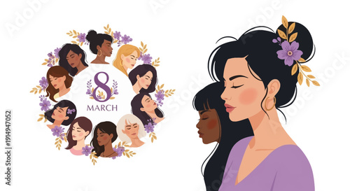 Diverse women celebrating International Women's Day with flowers and unity