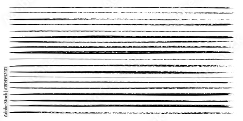 Set of wavy horizontal lines. Marker hand-drawn line border set and scribble design elements. Lines hand drawn paint brush stroke. Vector set isolated on white. Hand drawn scribble. modern