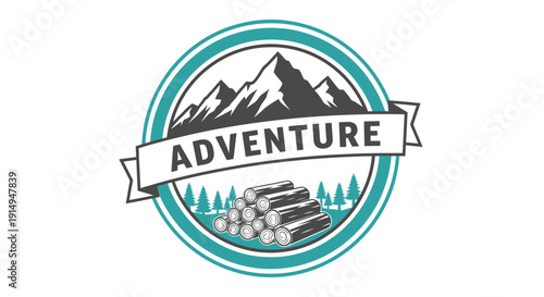 Adventure Badge with Mountains and Firewood Stack.