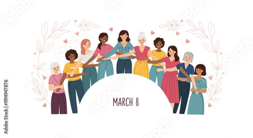 Diverse group of women celebrating International Women's Day together