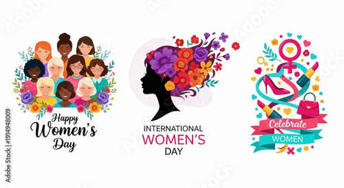 Vibrant International Women's Day illustrations celebrating female empowerment