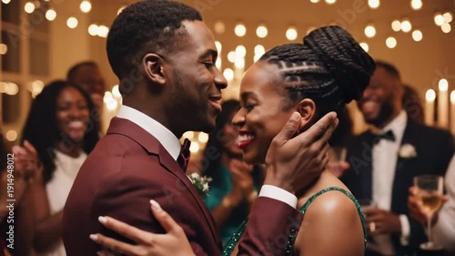 Romantic Wedding Celebration: Couple Dancing with Guests