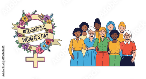 Diverse women celebrating International Women's Day together