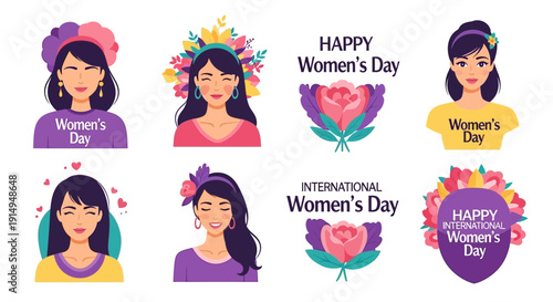 Vibrant women celebrating Women's Day with flowers and colorful outfits
