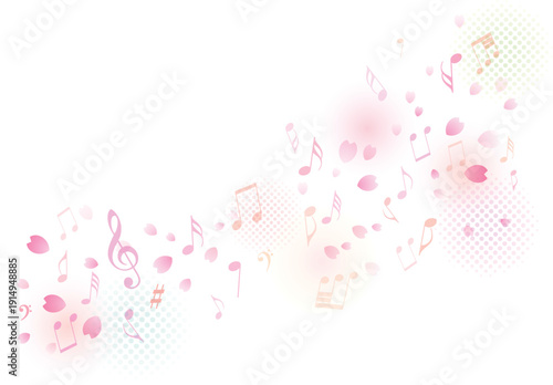 音楽奏でる春の桜の花びら背景フレーム