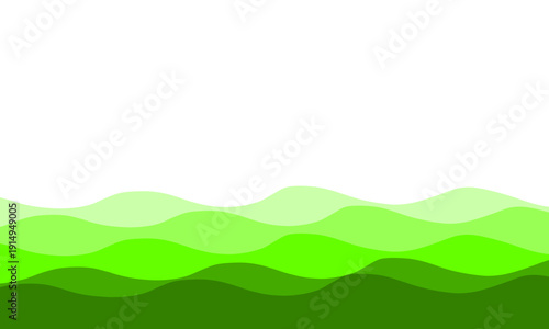 Abstract green wave background with layered gradient hills pattern, eco-friendly nature landscape illustration for environmental design and organic branding materials