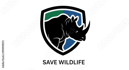 Save wildlife conservation logo with rhinoceros silhouette