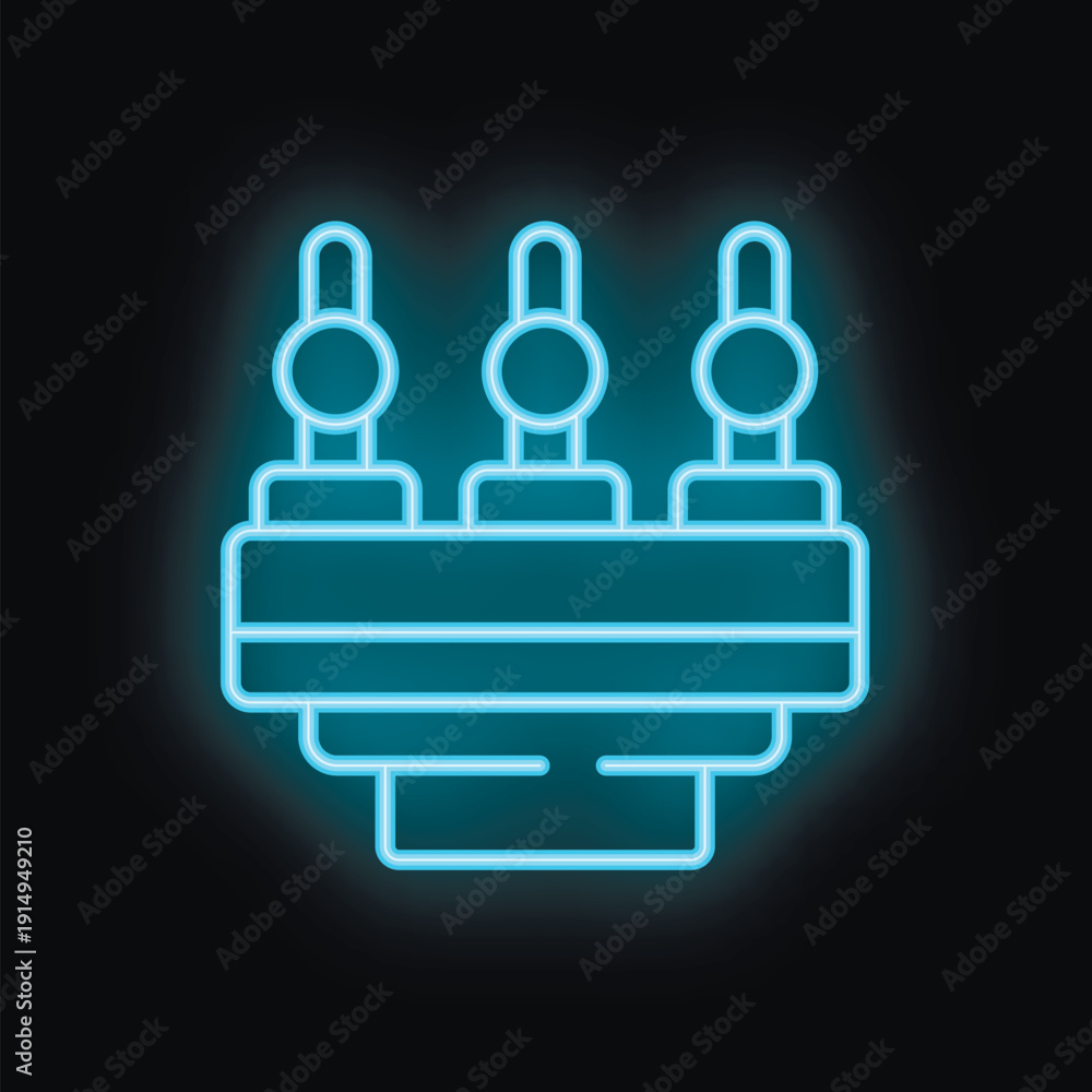 Obraz premium Blue neon icon of beer taps on a black background, perfect for bar, pub, or brewery