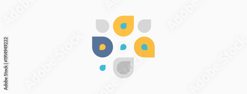 Abstract colorful shapes represent connection, community, collaboration. Simple design evokes teamwork, interaction, unity.