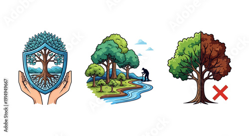 Environmental protection and conservation concept with tree icons
