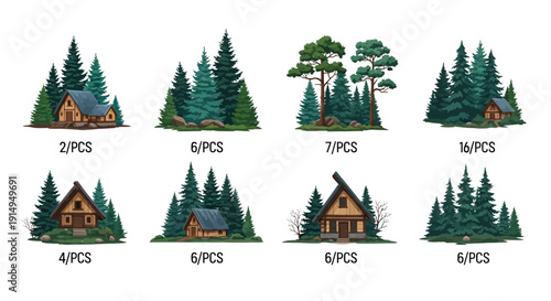 Whimsical forest cabins and trees for home decor and design